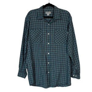 Carhartt Button Down Shirt Men's Size Large Blue Green Plaid Long Sleeve Cotton